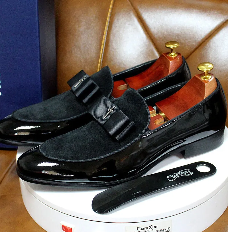 Handmade Leather Patchwork Bow Knot Loafers for Men