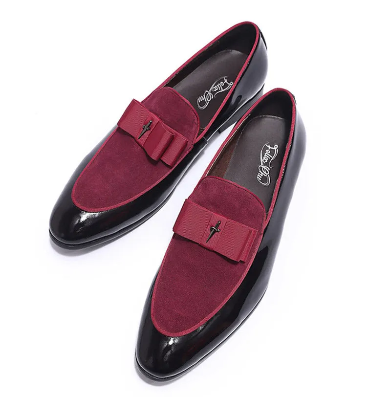 Handmade Leather Patchwork Bow Knot Loafers for Men