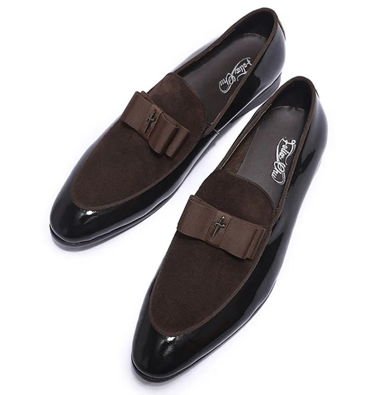 Handmade Leather Patchwork Bow Knot Loafers for Men