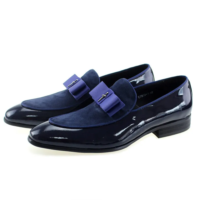 Handmade Leather Patchwork Bow Knot Loafers for Men