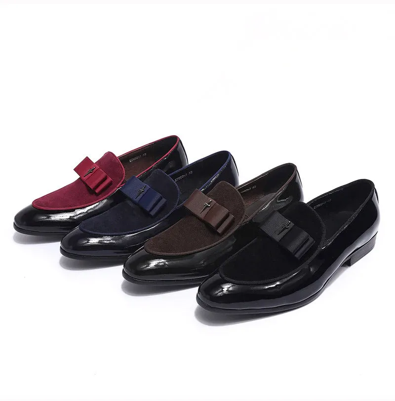 Handmade Leather Patchwork Bow Knot Loafers for Men