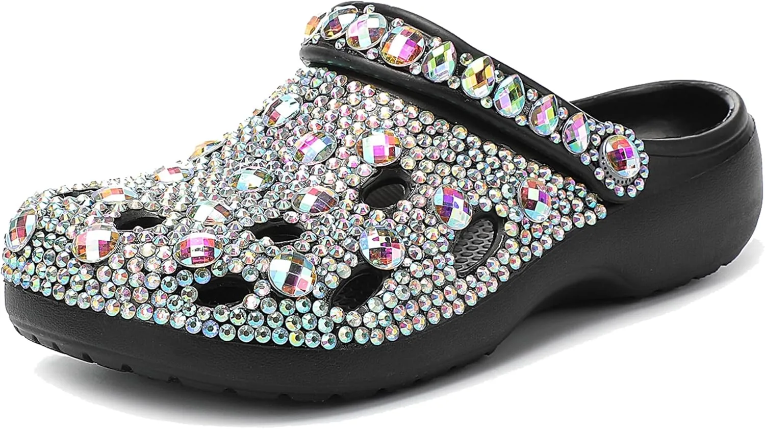 Hanfike Womens Casual Fashion Slide Mules with Rhinestone Closed Toe Comfort Flats