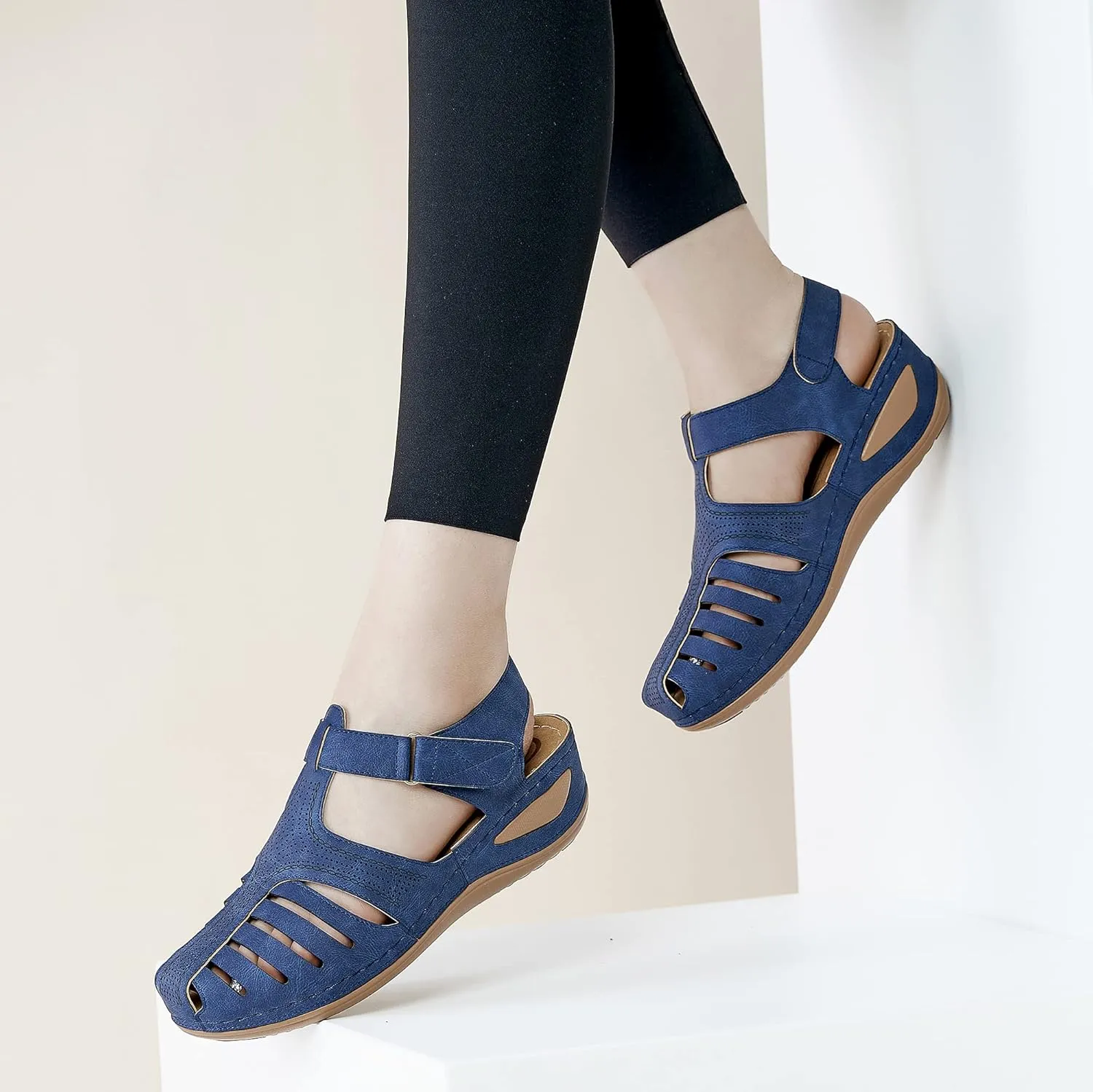 HARENCE Womens Sandals Wedge Shoes: Comfortable Ankle Strap Closed Toe Summer Platform Sandals Casual Bohemia Gladiator Outdoor Wedges