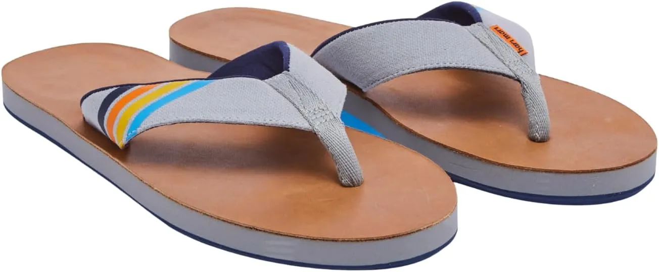 Hari Mari- Del Mar- Men's Premium Full Grain Leather Flip Flop with Nautical Inspired Stripes- No Break Ins, Firm Arch Support, and Cupped Heel