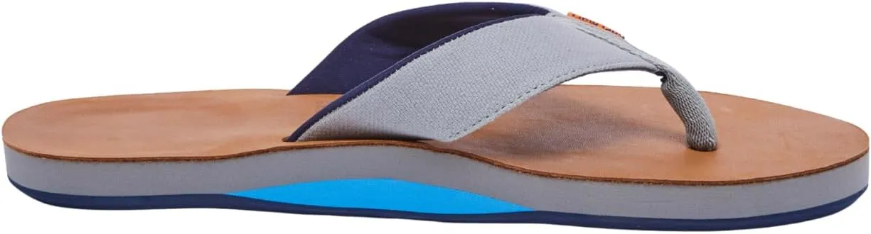 Hari Mari- Del Mar- Men's Premium Full Grain Leather Flip Flop with Nautical Inspired Stripes- No Break Ins, Firm Arch Support, and Cupped Heel