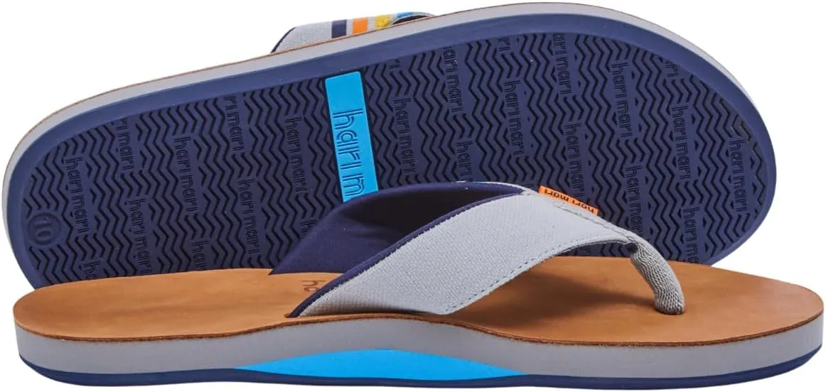 Hari Mari- Del Mar- Men's Premium Full Grain Leather Flip Flop with Nautical Inspired Stripes- No Break Ins, Firm Arch Support, and Cupped Heel