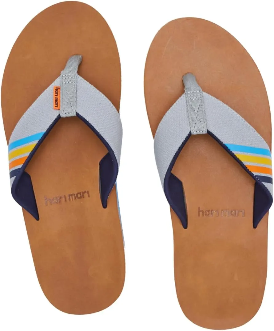Hari Mari- Del Mar- Men's Premium Full Grain Leather Flip Flop with Nautical Inspired Stripes- No Break Ins, Firm Arch Support, and Cupped Heel