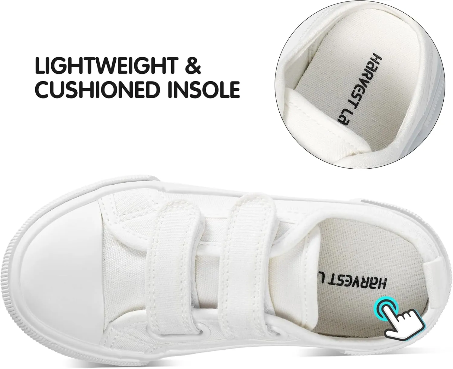 Harvest Land Toddler Kids Canvas Sneakers for Boys and Girls – Casual Walking Shoes with Double Hook-and-Loop Straps, Non-Slip Lightweight Trainers for Baby & Little Kids