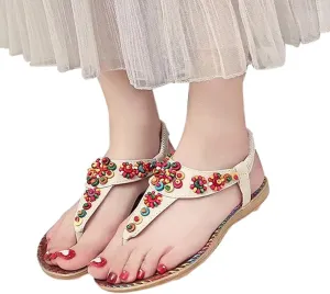 Hbeylia Platform Wedge Sandals for Women,Ladies Fashion Summer Boho Rhinestones Crystal Gladiator Open Toe Ethnic Low Heel Sandals Roman Lightweight Outdoor Sandals