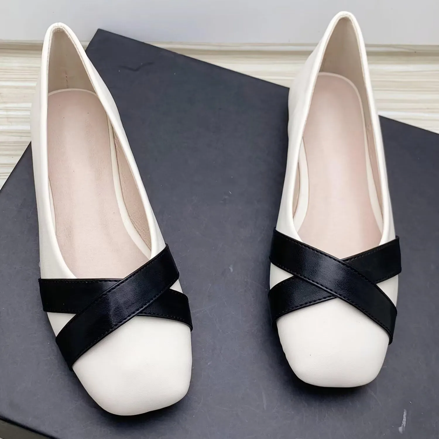 Hee grand Flats for Women Retro Criss-Cross Ballet Flats Pointed Toe Dress Shoes Lightweight Slip On Loafers