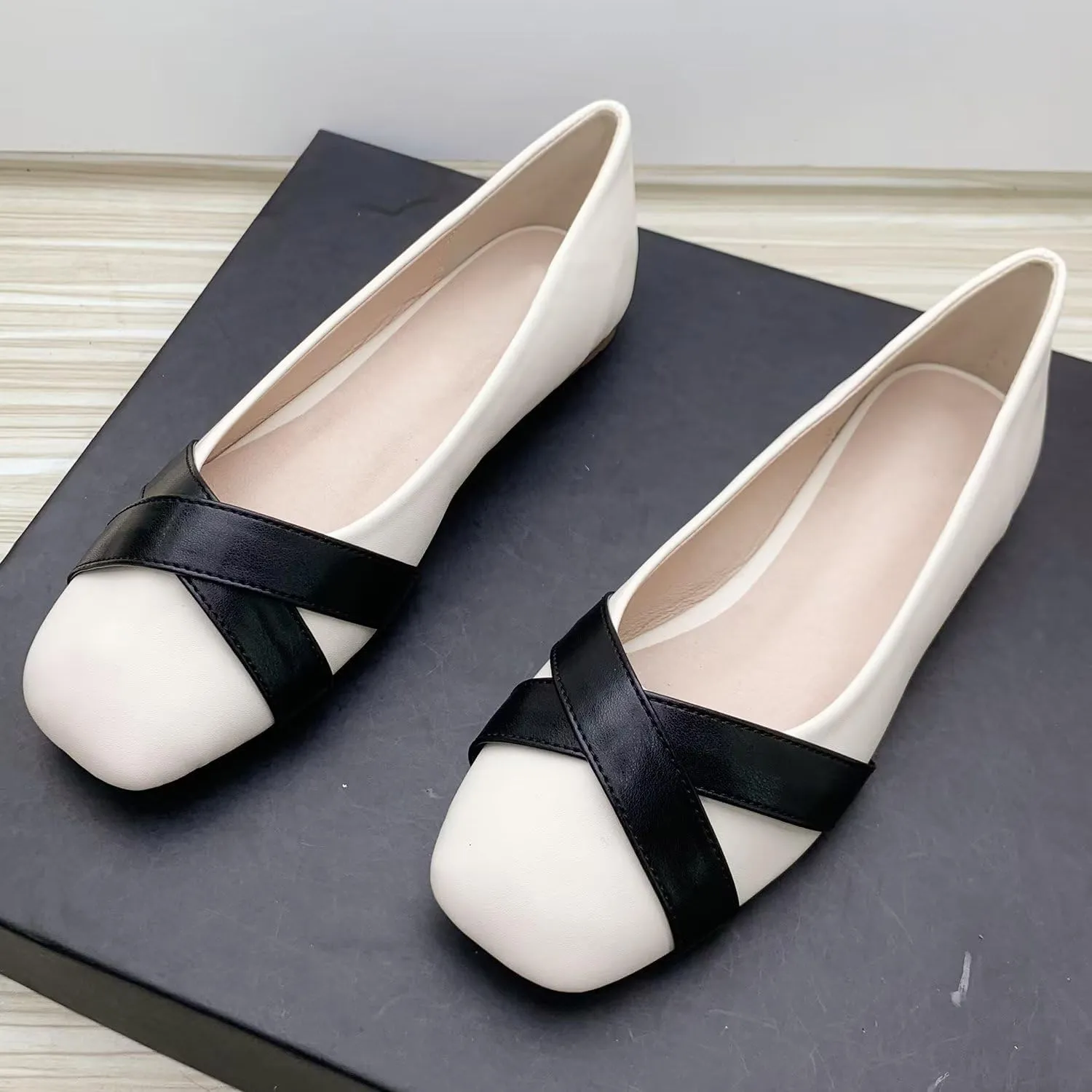 Hee grand Flats for Women Retro Criss-Cross Ballet Flats Pointed Toe Dress Shoes Lightweight Slip On Loafers