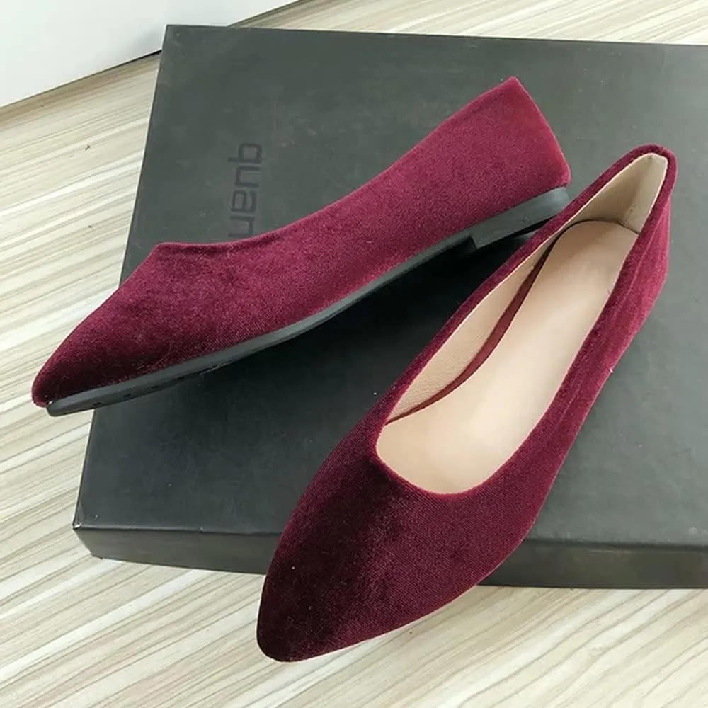 Hee grand Pointed Toe Flats for Women Casual Slip-On Loafers Comfort Work Shoes Velvet Dressy Shoes