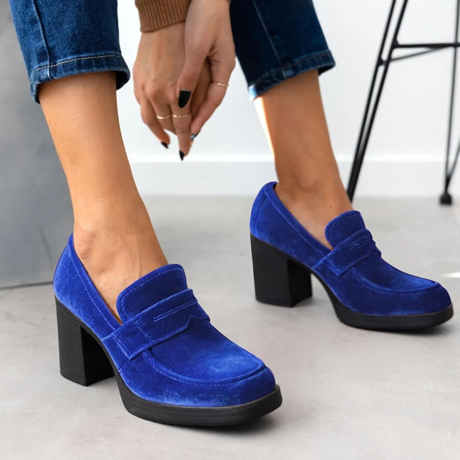 heelchic Chunky Loafers Women Dressy, Pumps Shoes for Women Pointed Closed Toe, Comfortable Block Heels Penny Loafers Slip On