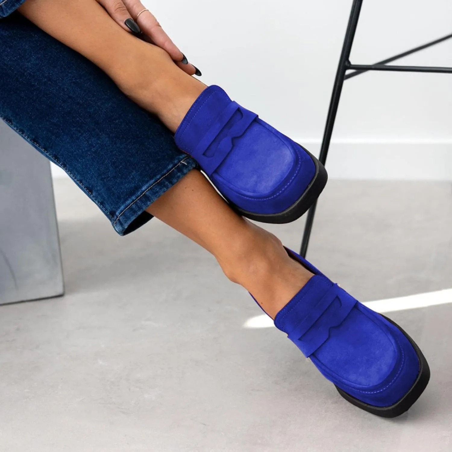 heelchic Chunky Loafers Women Dressy, Pumps Shoes for Women Pointed Closed Toe, Comfortable Block Heels Penny Loafers Slip On