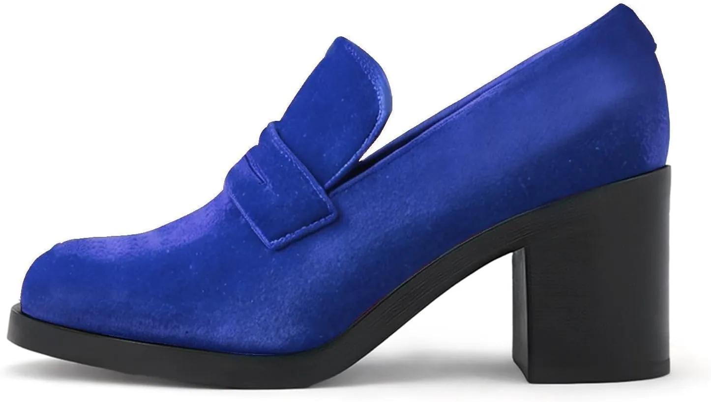 heelchic Chunky Loafers Women Dressy, Pumps Shoes for Women Pointed Closed Toe, Comfortable Block Heels Penny Loafers Slip On