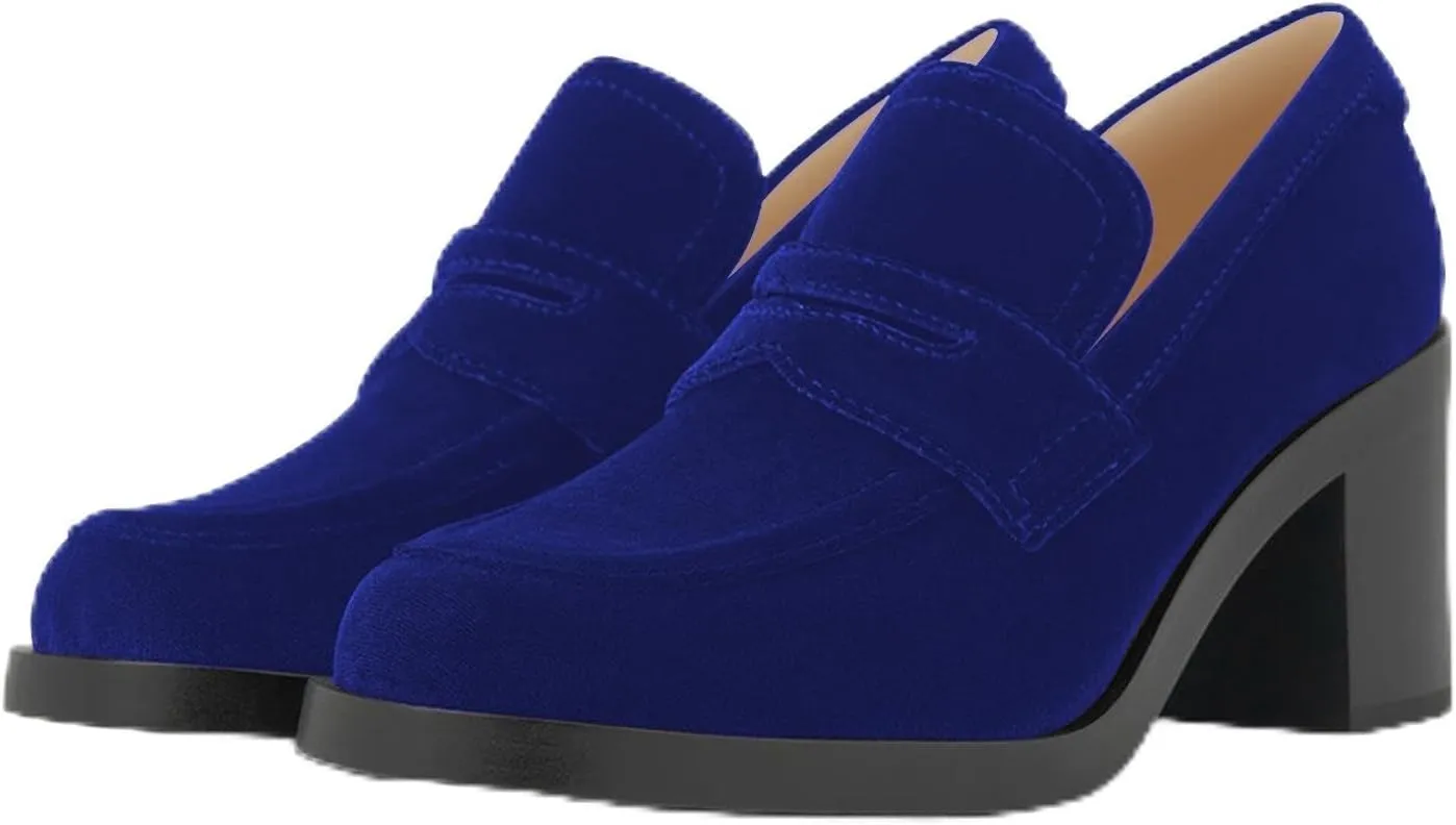 heelchic Chunky Loafers Women Dressy, Pumps Shoes for Women Pointed Closed Toe, Comfortable Block Heels Penny Loafers Slip On