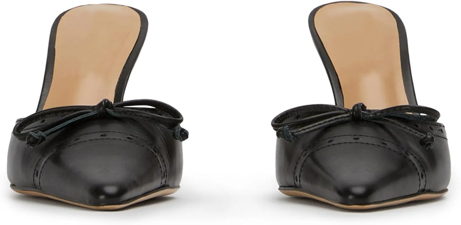 Heeled Mules for Women Bow Tie Pointed Toe Pumps Slip On Dress Heels