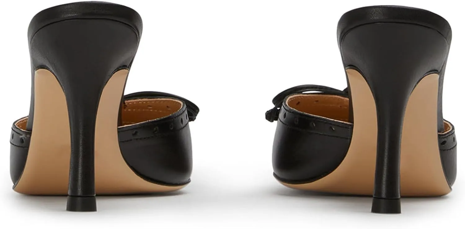 Heeled Mules for Women Bow Tie Pointed Toe Pumps Slip On Dress Heels