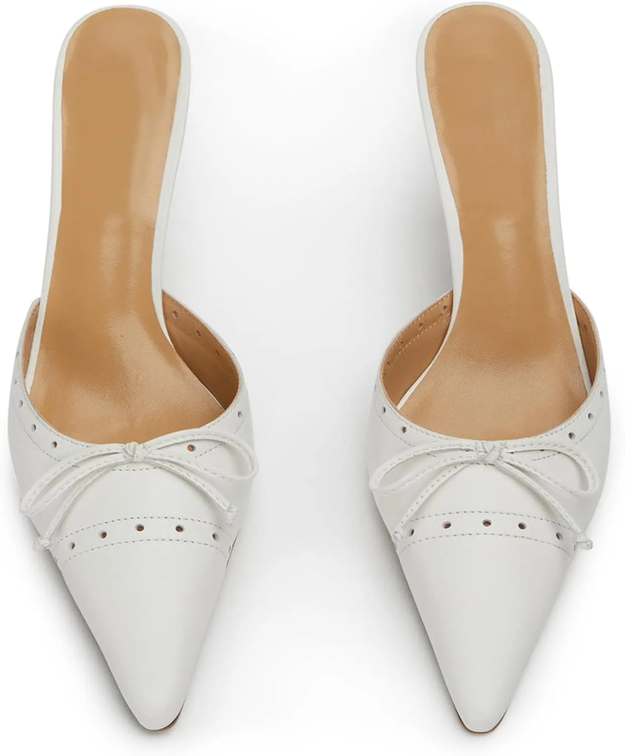 Heeled Mules for Women Bow Tie Pointed Toe Pumps Slip On Dress Heels