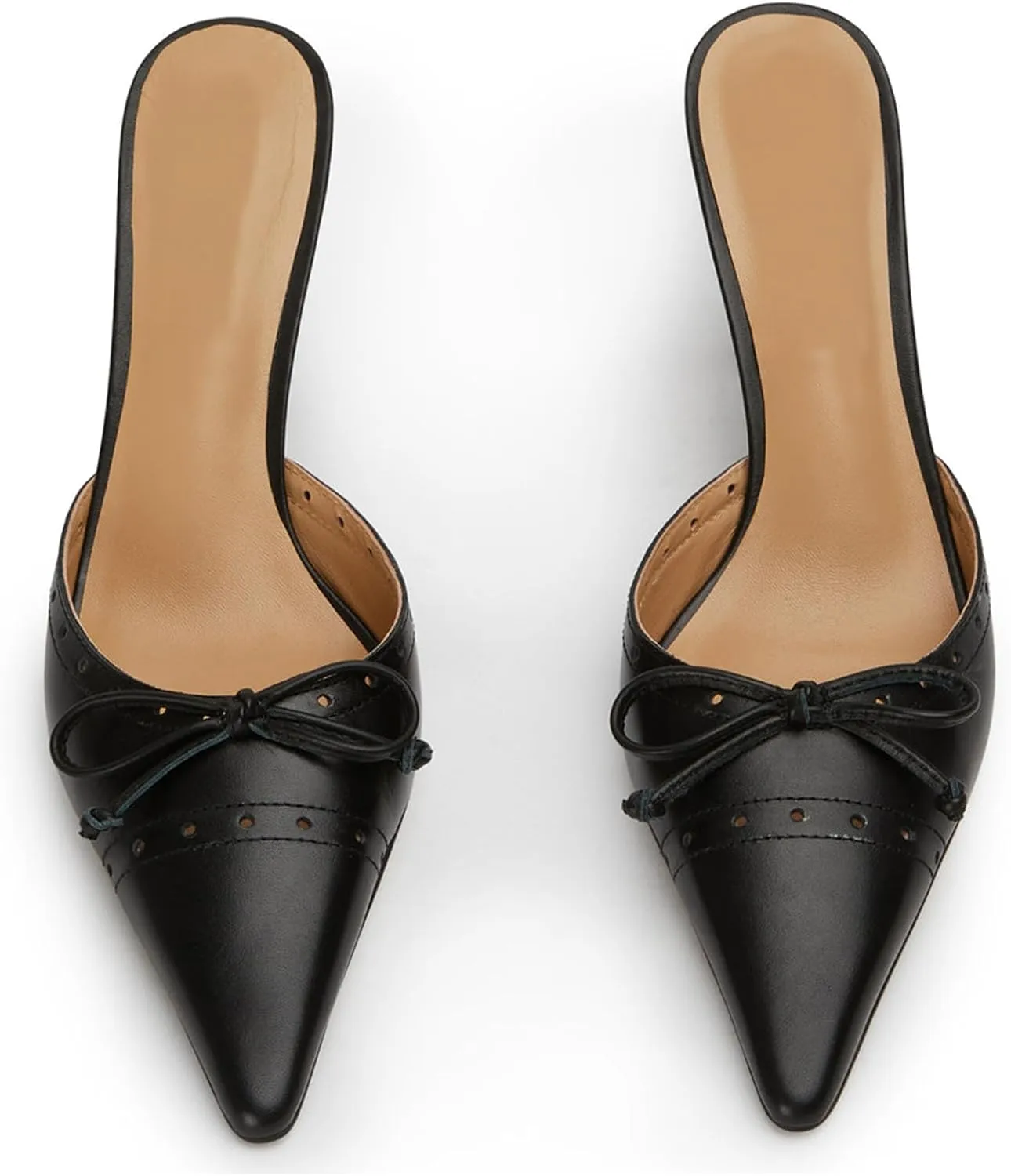 Heeled Mules for Women Bow Tie Pointed Toe Pumps Slip On Dress Heels