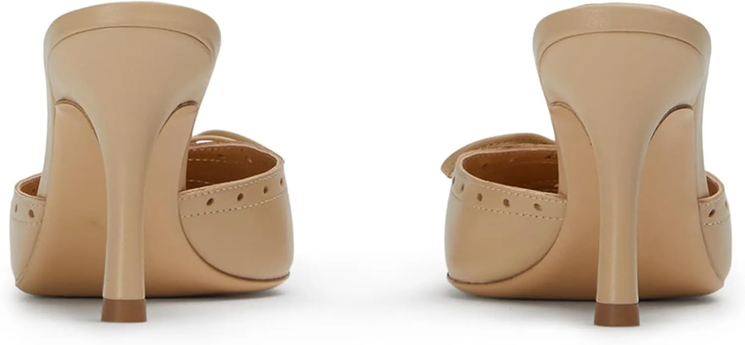 Heeled Mules for Women Bow Tie Pointed Toe Pumps Slip On Dress Heels