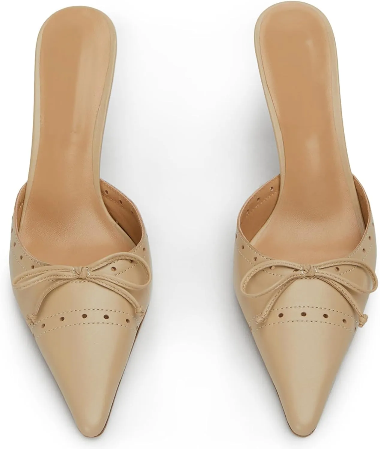 Heeled Mules for Women Bow Tie Pointed Toe Pumps Slip On Dress Heels