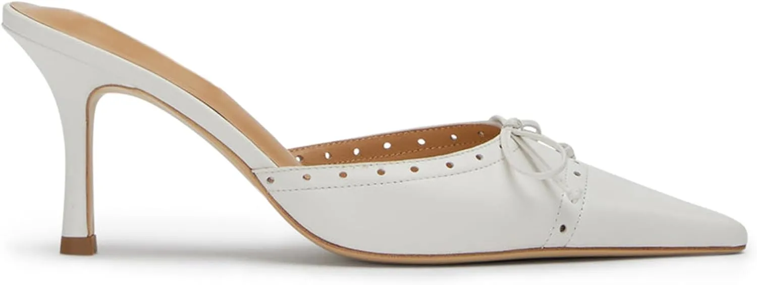 Heeled Mules for Women Bow Tie Pointed Toe Pumps Slip On Dress Heels