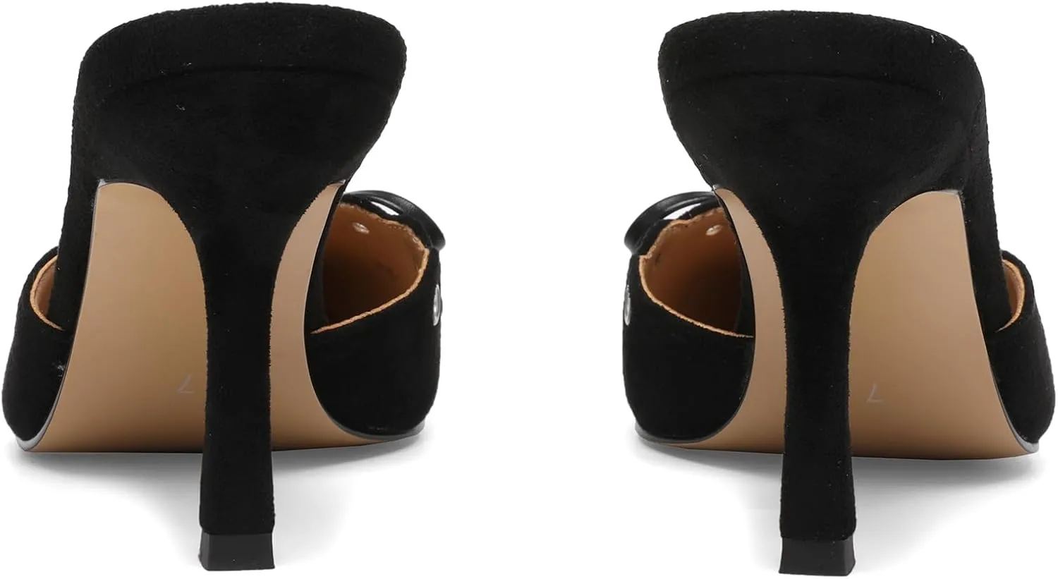 Heeled Mules for Women Pointed Toe Suede Heels Bow Tie Slip On Pumps