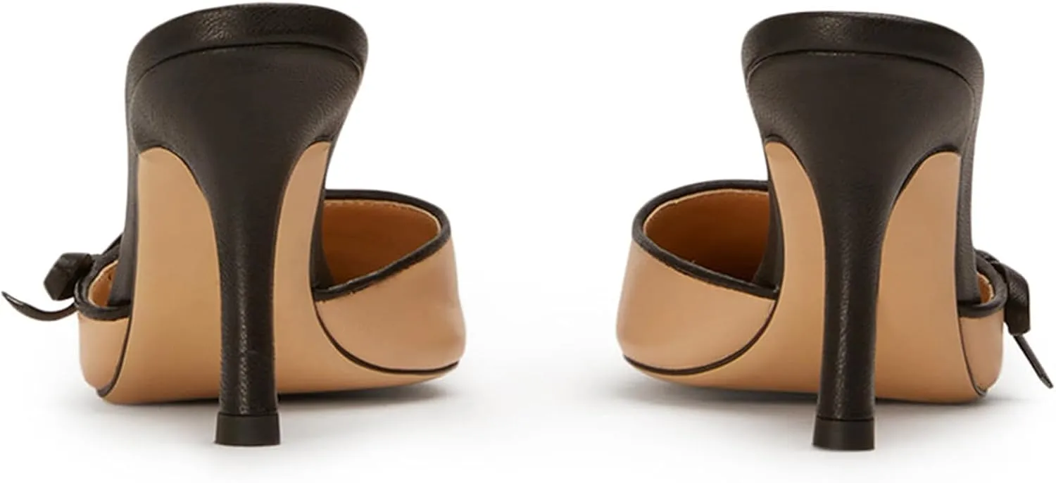 Heeled Mules for Women Two Tone Pointed Toe Pumps Slip On Bow Tie Heels