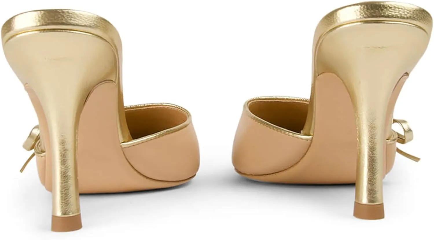 Heeled Mules for Women Two Tone Pointed Toe Pumps Slip On Bow Tie Heels