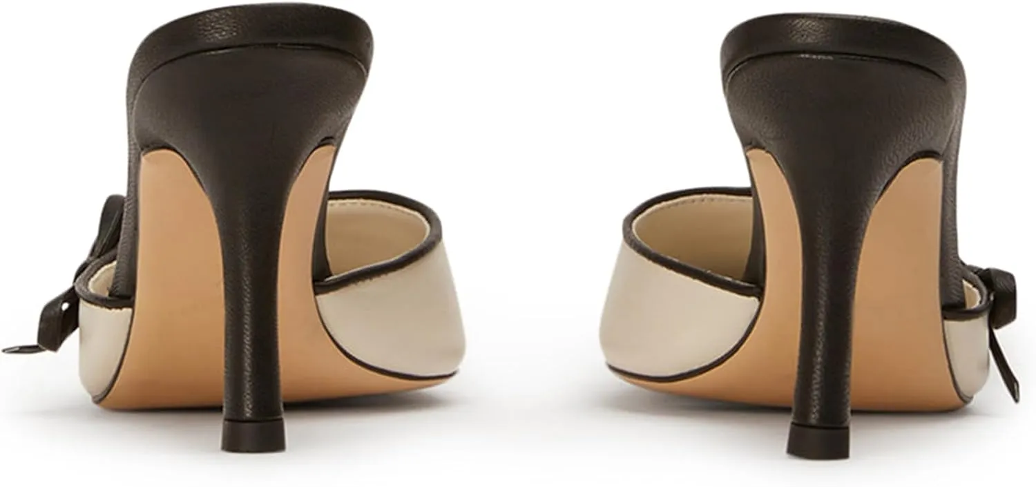 Heeled Mules for Women Two Tone Pointed Toe Pumps Slip On Bow Tie Heels