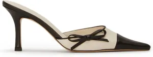 Heeled Mules for Women Two Tone Pointed Toe Pumps Slip On Bow Tie Heels