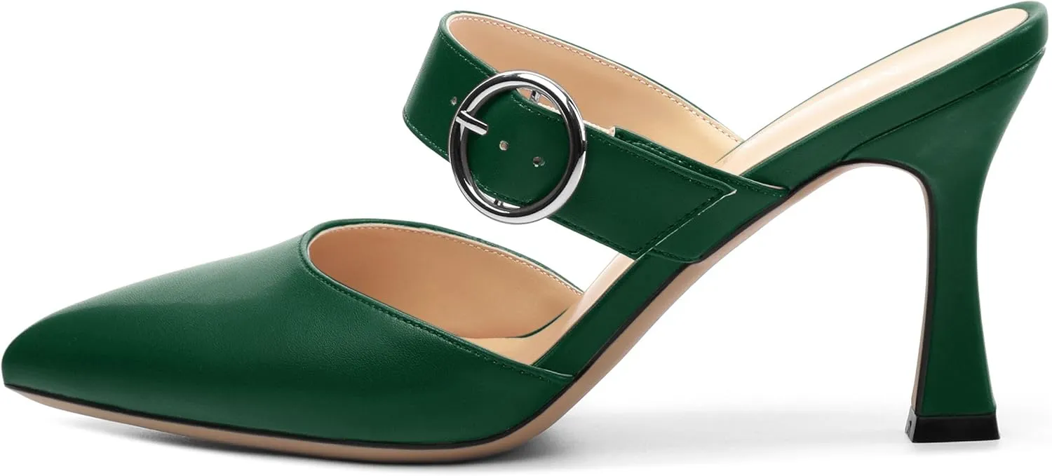 Heeled Sandals for Women Pointed Toe Slip-on Kitten Heels Sandals Kitten Heels Mules Party Wedding Pumps Shoes 3inch