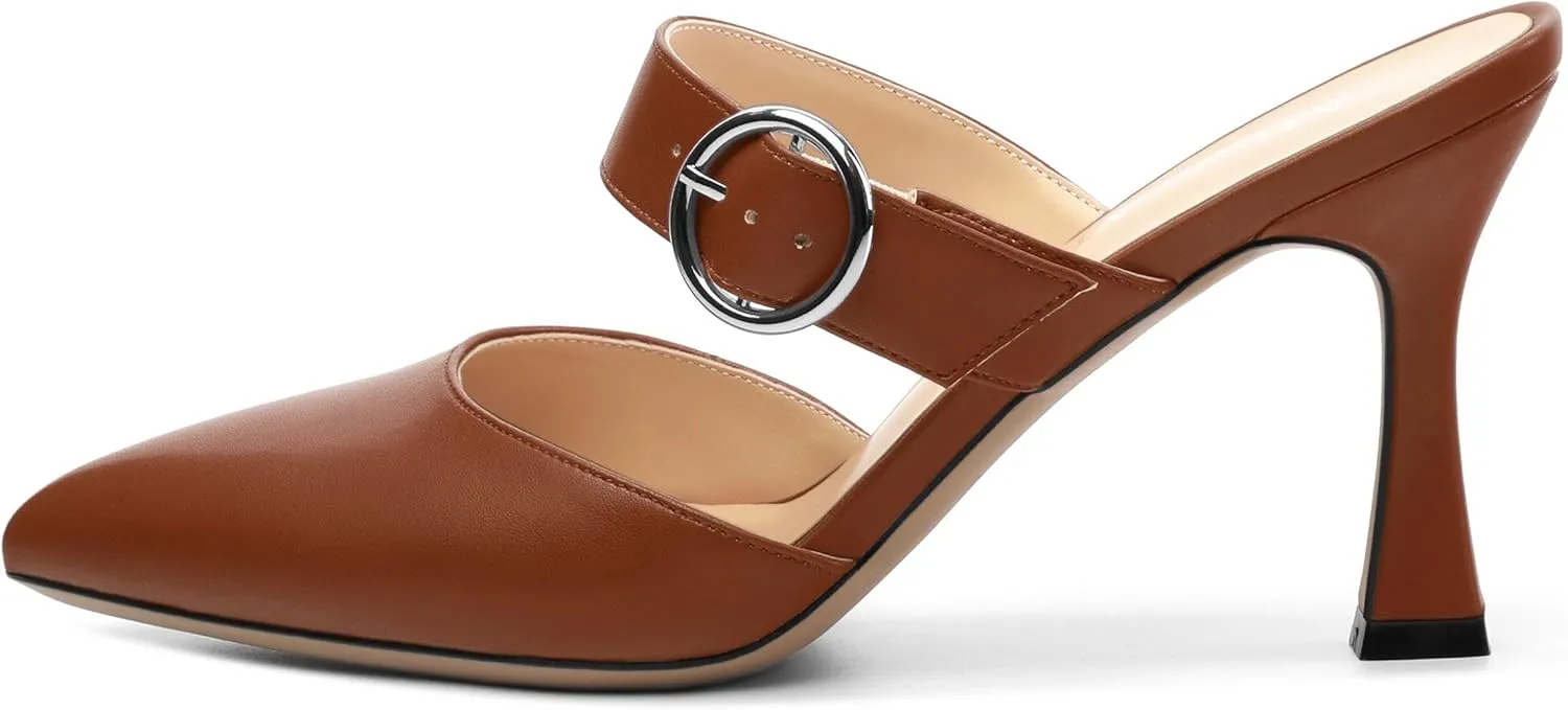 Heeled Sandals for Women Pointed Toe Slip-on Kitten Heels Sandals Kitten Heels Mules Party Wedding Pumps Shoes 3inch