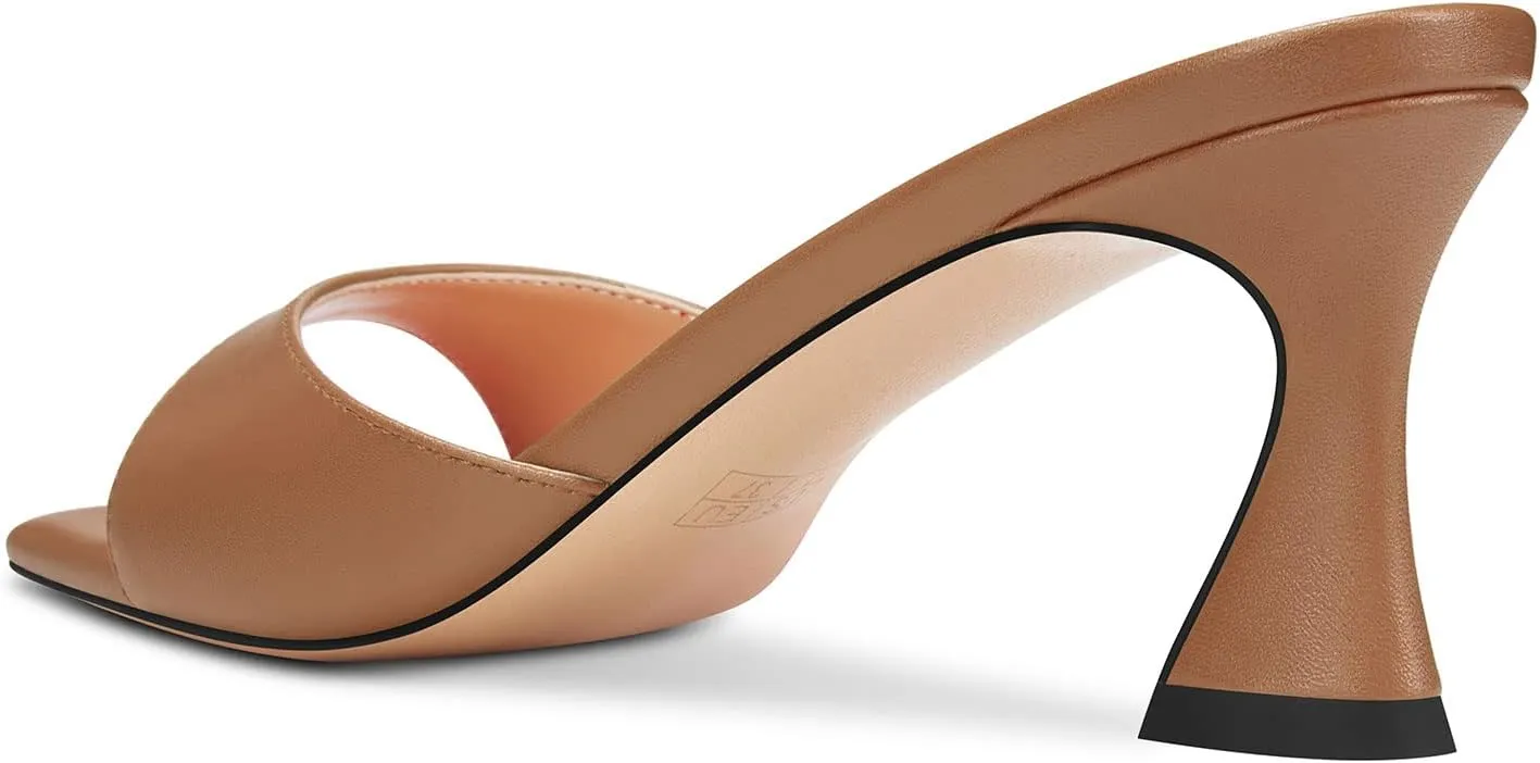 HEUIVZAR Women Mid Kitten Heel Peep Open Square Toe Mules Shoes Slip-on Office Party Cute 2.6 Inches Heels
