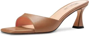 HEUIVZAR Women Mid Kitten Heel Peep Open Square Toe Mules Shoes Slip-on Office Party Cute 2.6 Inches Heels