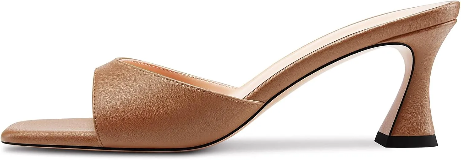 HEUIVZAR Women Mid Kitten Heel Peep Open Square Toe Mules Shoes Slip-on Office Party Cute 2.6 Inches Heels