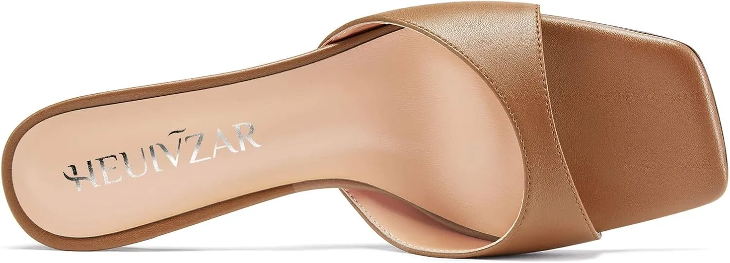 HEUIVZAR Women Mid Kitten Heel Peep Open Square Toe Mules Shoes Slip-on Office Party Cute 2.6 Inches Heels