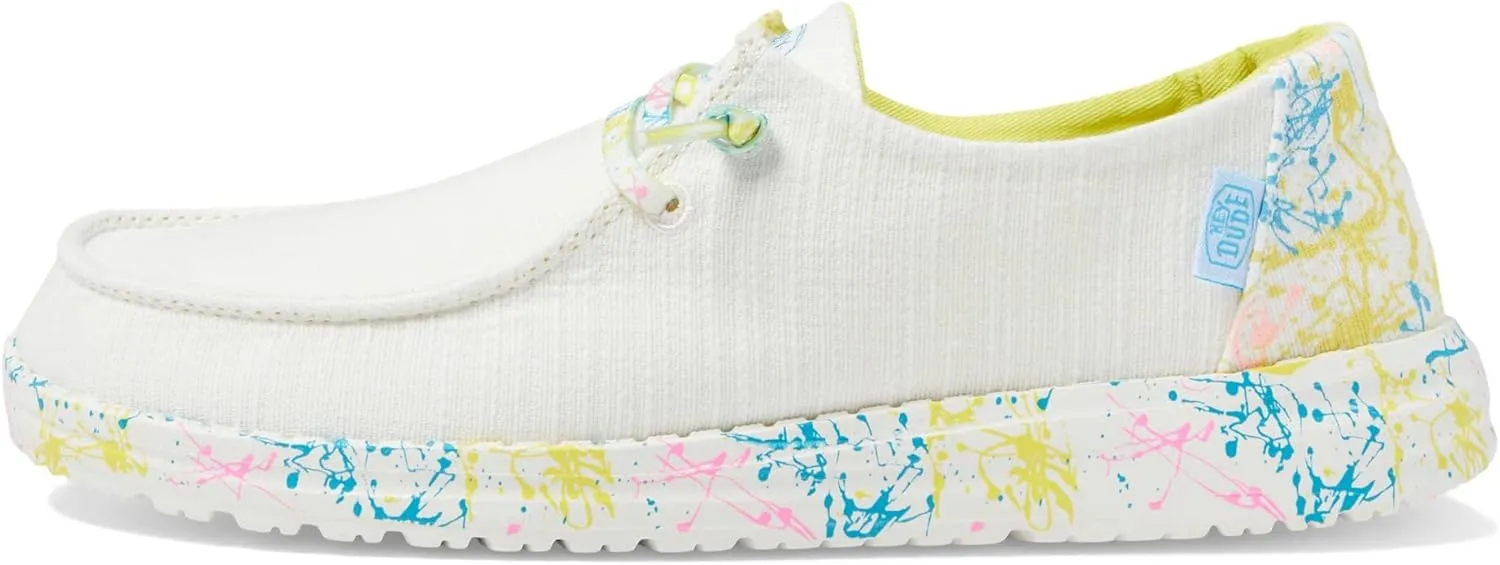 Hey Dude Girl's Wendy Youth Linen Grey Multiple | Girl’s Shoes | Girl’s Lace Up Loafers | Comfortable & Light-Weight