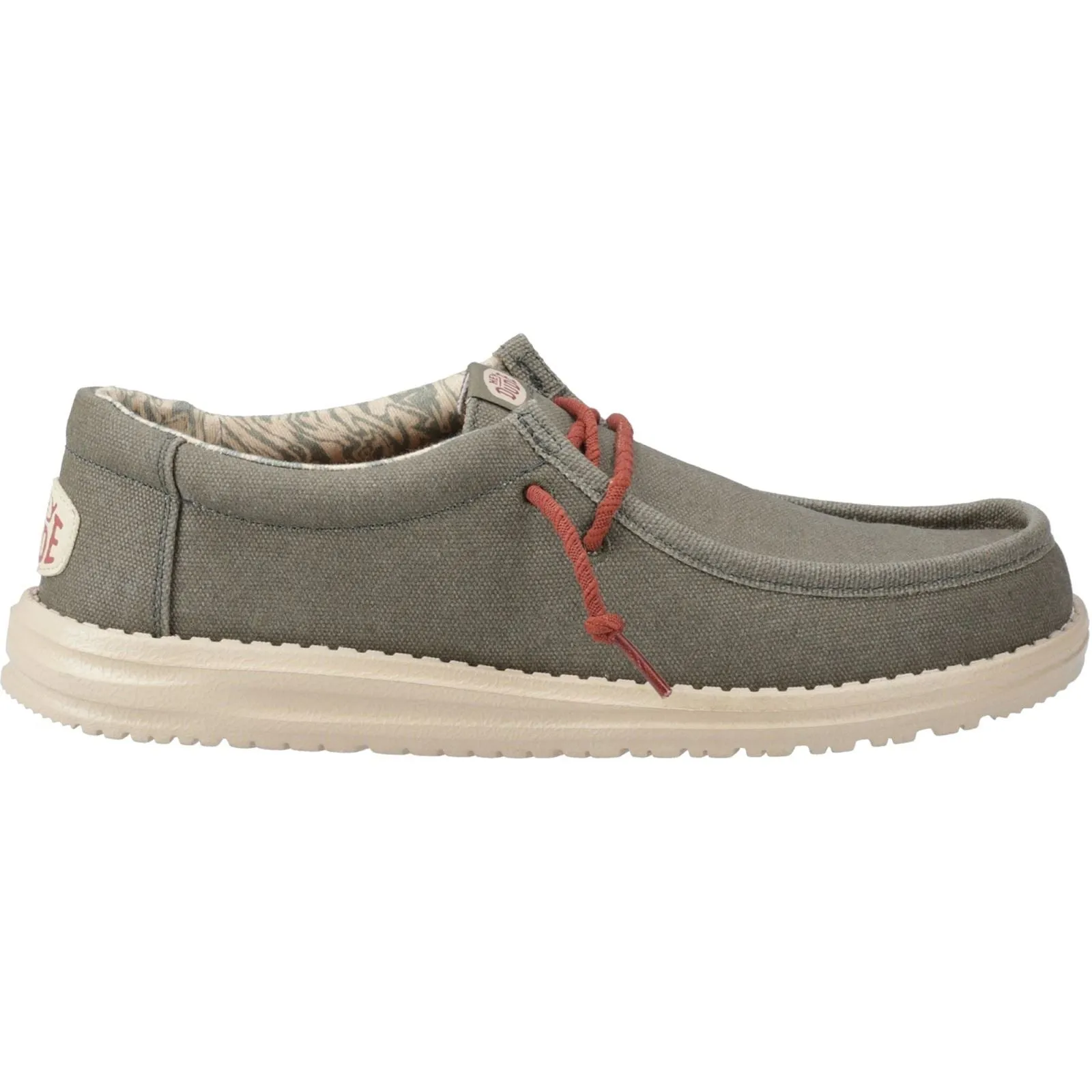 HEYDUDE Wally Waxed Canvas Men's Olive Boat Shoes