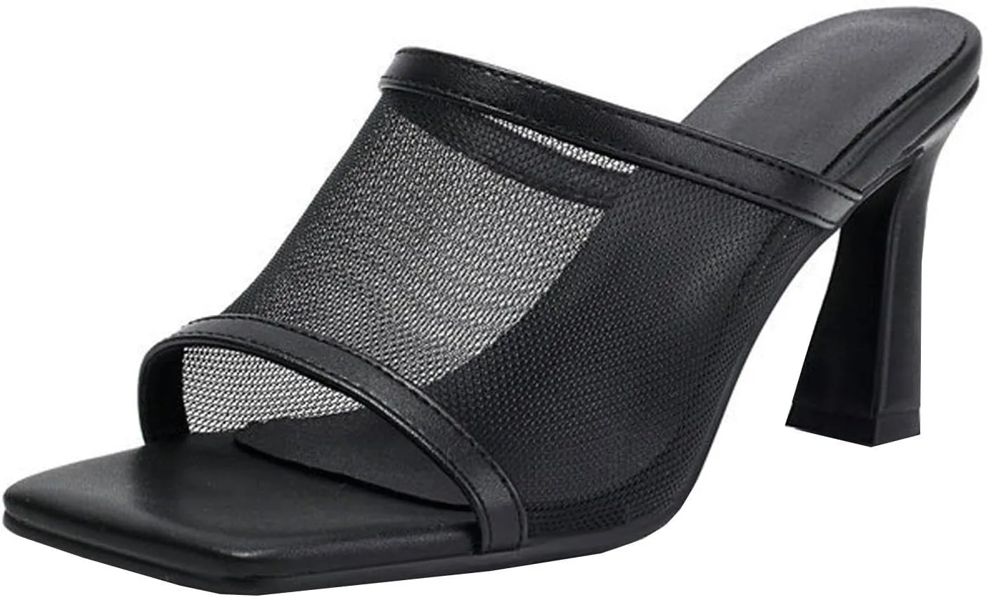 High Heels Womens Mules Sandals Open Square Toe Chunky Block Heel Slip On Pumps Party Dress Shoes 8cm