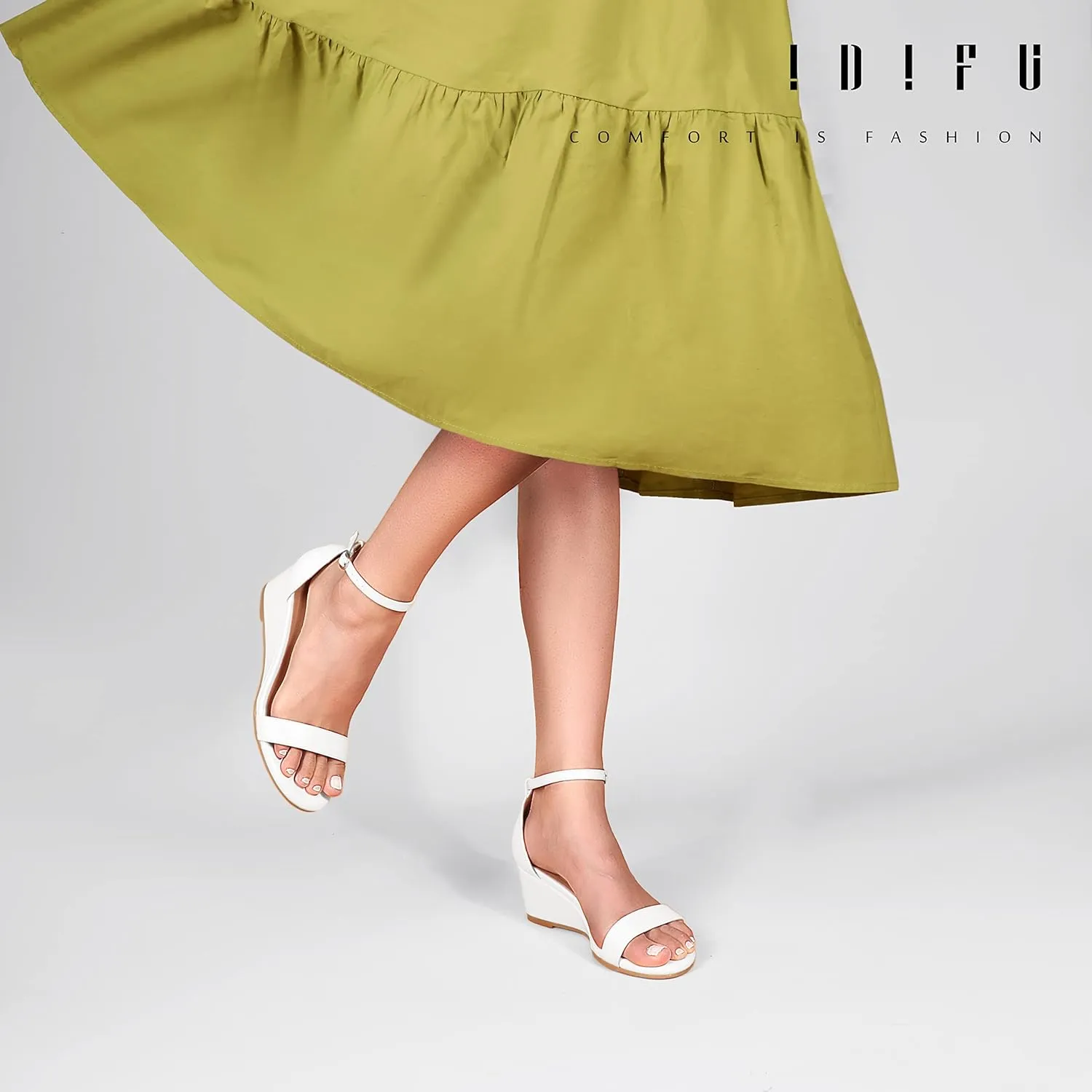 IDIFU Wedge Sandals Heels for Women Dress Shoes Open Toe with Ankle Strap for Wedding Bridal Evening Cocktail