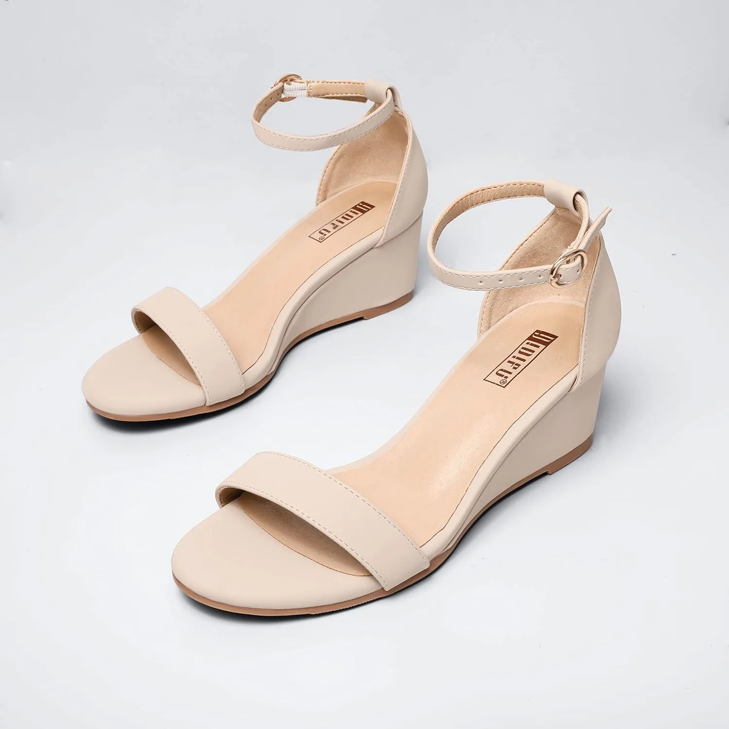 IDIFU Wedge Sandals Heels for Women Dress Shoes Open Toe with Ankle Strap for Wedding Bridal Evening Cocktail
