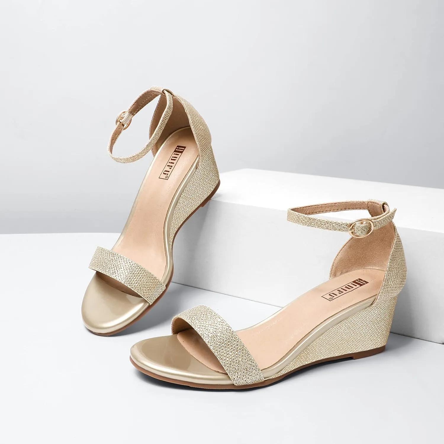 IDIFU Wedge Sandals Heels for Women Dress Shoes Open Toe with Ankle Strap for Wedding Bridal Evening Cocktail