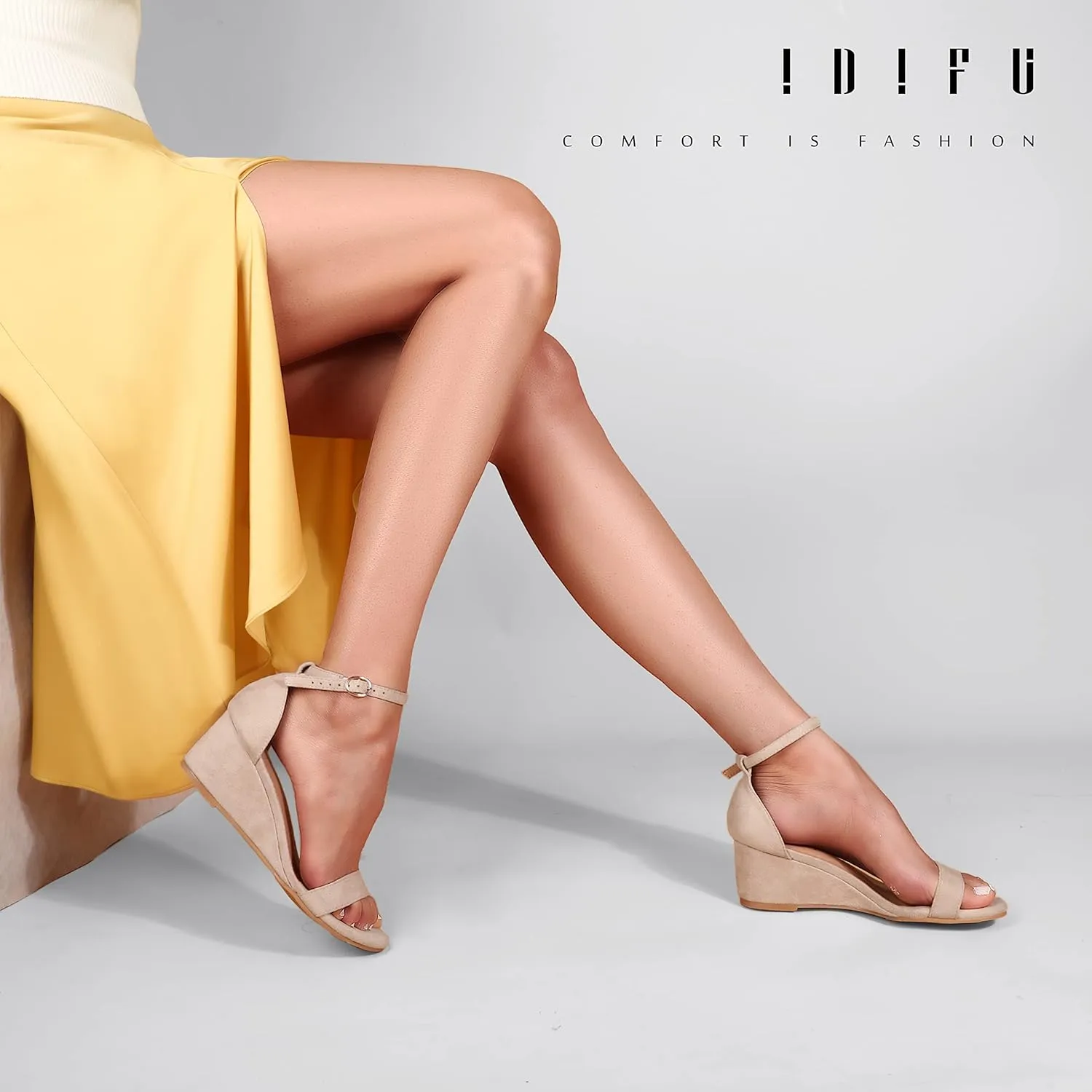 IDIFU Wedge Sandals Heels for Women Dress Shoes Open Toe with Ankle Strap for Wedding Bridal Evening Cocktail