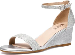 IDIFU Wedge Sandals Heels for Women Dress Shoes Open Toe with Ankle Strap for Wedding Bridal Evening Cocktail