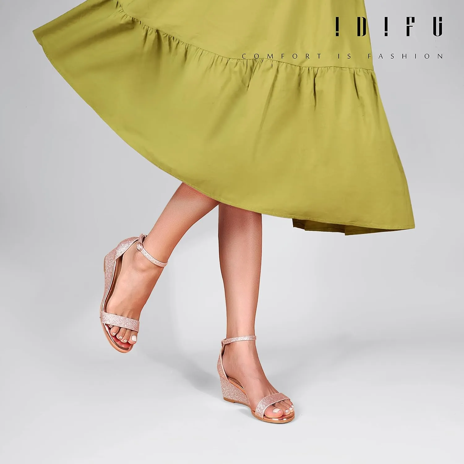 IDIFU Wedge Sandals Heels for Women Dress Shoes Open Toe with Ankle Strap for Wedding Bridal Evening Cocktail