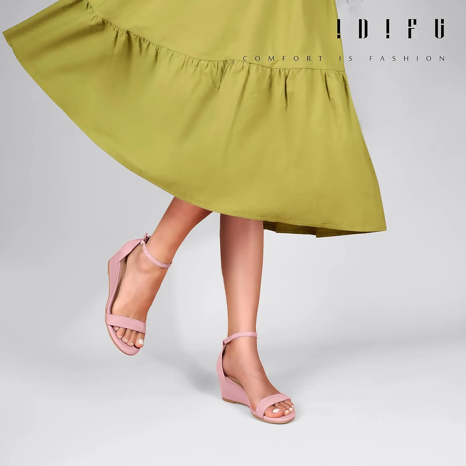 IDIFU Wedge Sandals Heels for Women Dress Shoes Open Toe with Ankle Strap for Wedding Bridal Evening Cocktail