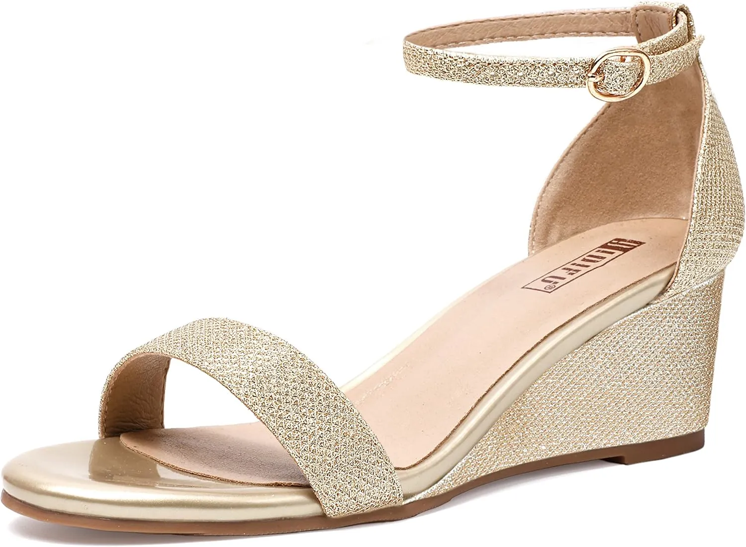 IDIFU Wedge Sandals Heels for Women Dress Shoes Open Toe with Ankle Strap for Wedding Bridal Evening Cocktail