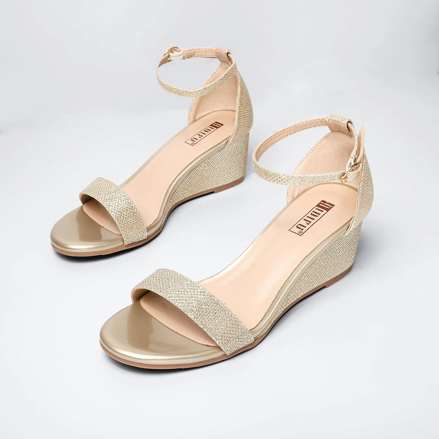 IDIFU Wedge Sandals Heels for Women Dress Shoes Open Toe with Ankle Strap for Wedding Bridal Evening Cocktail